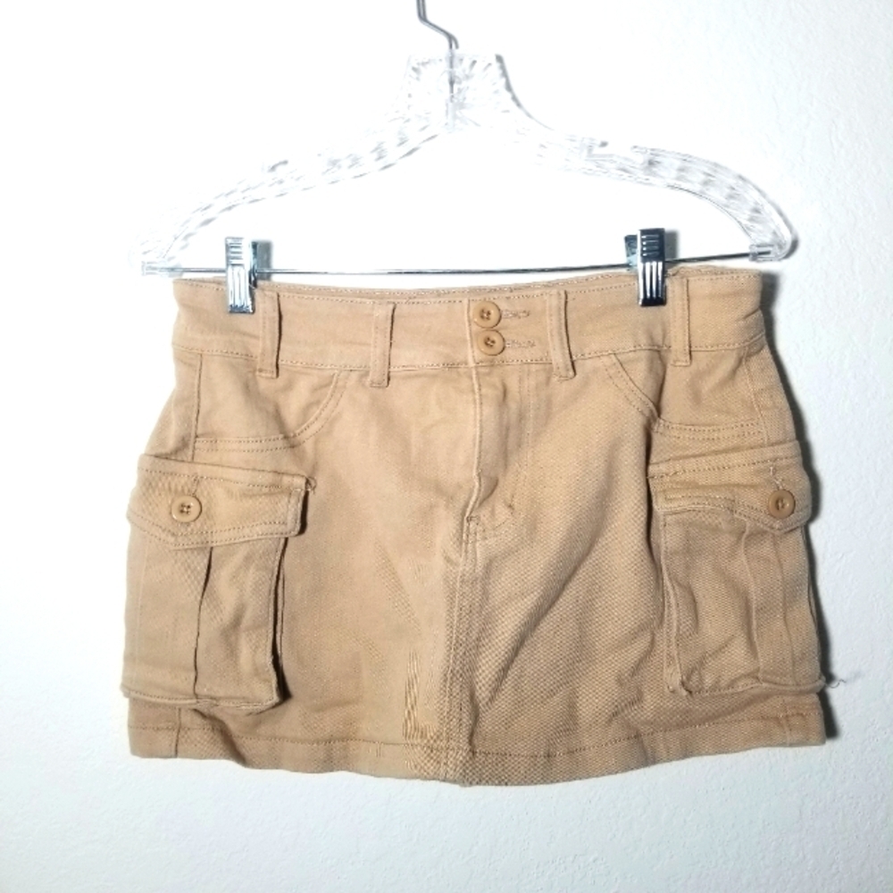 Tan Denim Jean Mini Skirt with Pockets